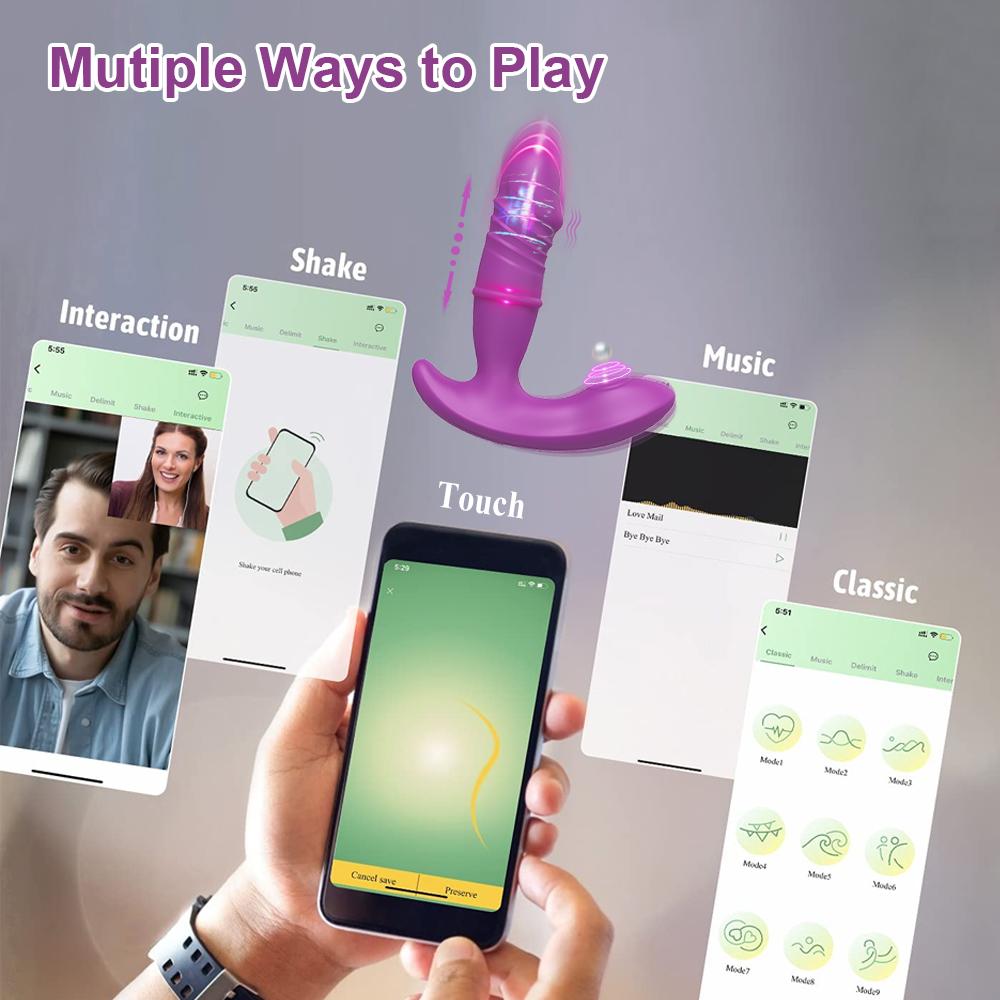 Приложение для проталкивания вибратора для женщин Вибратор для точки G Поглаживающий стимулятор клитора Телескопическая женская мастурбация Секс-игрушка для женщин