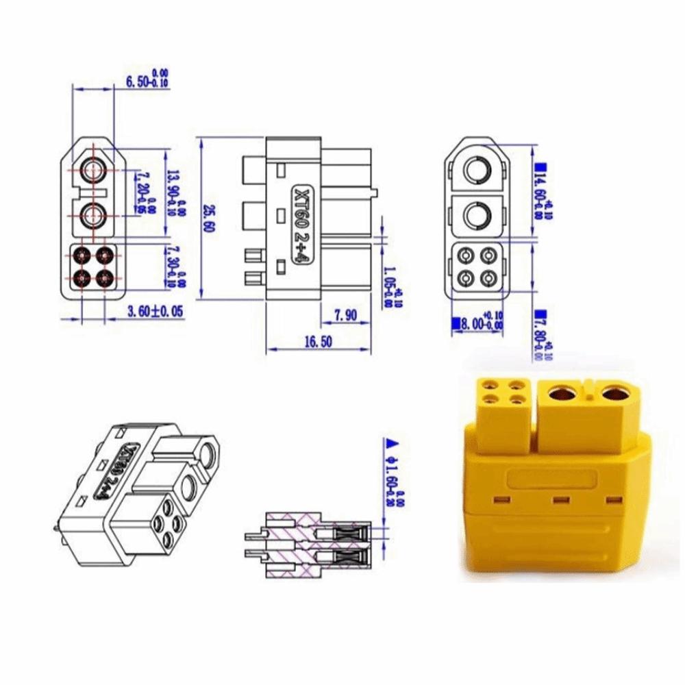 Gold Plated Li-Battery Connector High Current XT60(2+4)-F New XT60(2+4)-M RC Accessories