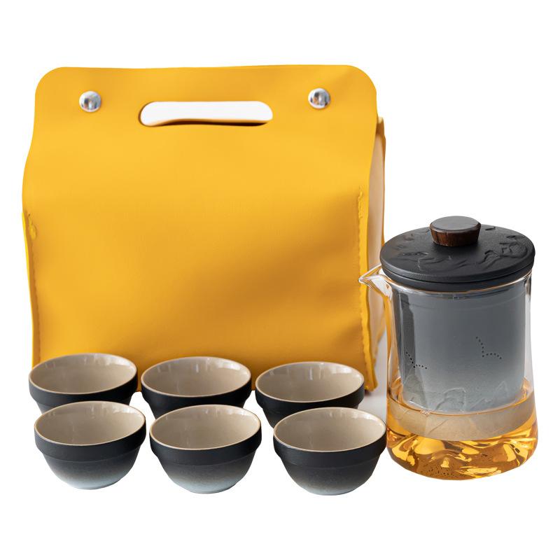 Advanced glass gradual change Guanshan portable travel tea set Kuaike cup Kung Fu tea set glass hand grab teapot gift