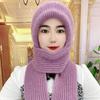 Women Winter Hat with Scarf Thick Warm Plush Windproof Cycling Headwear Solid Color Elastic