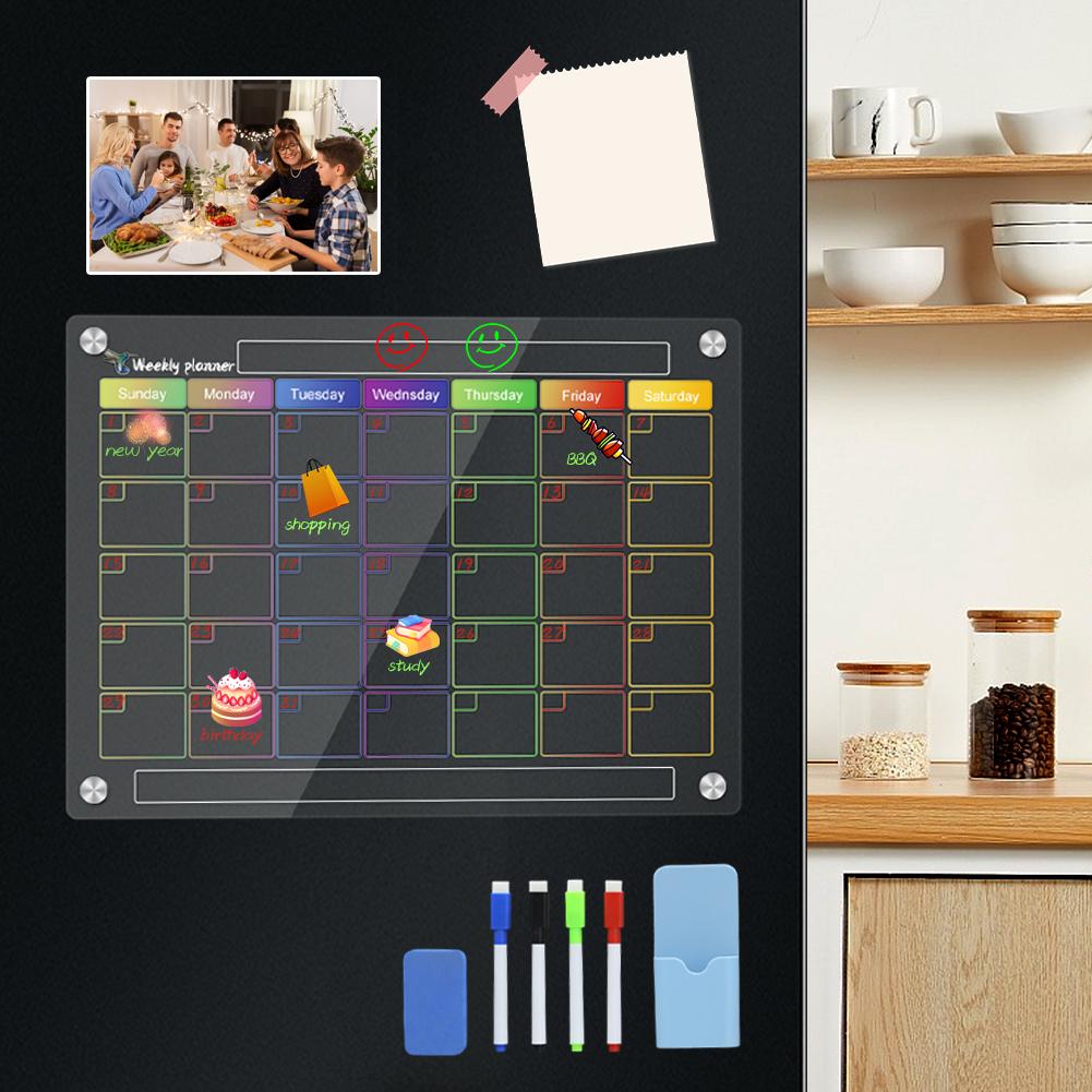 Home Magnetic Calendar Fridge Monthly And Weekly Planner Dry Erase Board Reusable With 4 Markers Magnetic Pen Holder Decorate