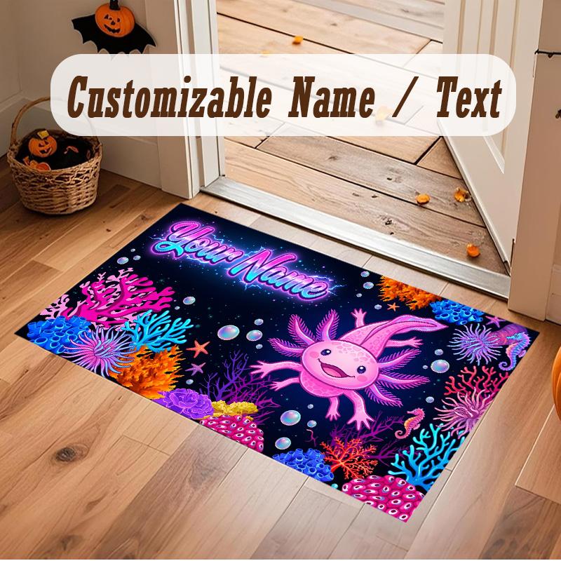 Axolotl Theme Soft Crystal Velvet Rug Custom Name & Text Print Non Slip Floor Rug for Bedroom Living Room