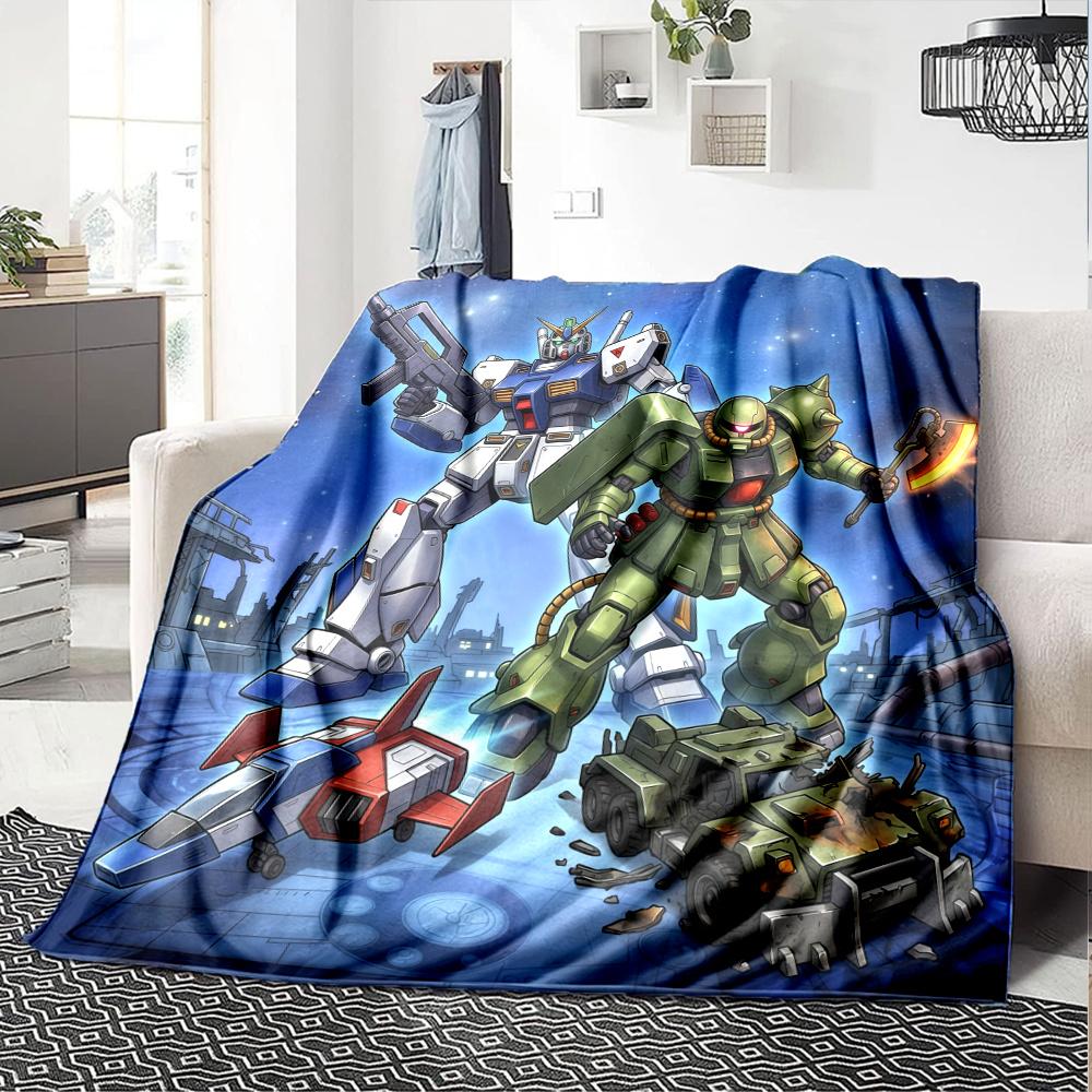 1PC Mobile Suit Gundam Patterned Flannel Blanket Suitable For All Seasons For Home Decor Warmth And Comfort Gifts Holiday Present