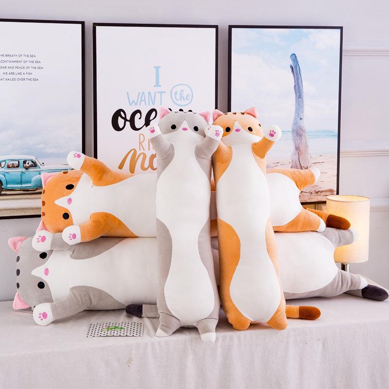 Long-Shaped Cat-Shaped Throw Pillow Cute Plush Toy Girls' Sleeping Large-Sized Doll Sofa Pillow Play Doll Gift