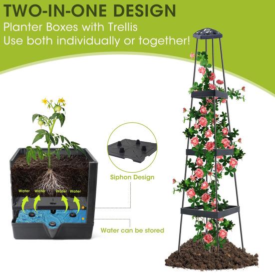 Ящик для цветов с решеткой Автоматический полив Простая сборка Приподнятая садовая грядка Всепогодный безопасный посадочный ящик для вьющихся вертикальных растений