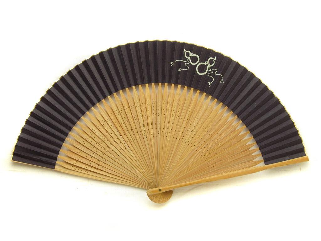 Kyoto Gourd Made In Paper Double Craftsman Japanese 1 Piece Fan, (Black), Men's Fan, Japan, Kyoto, Men's Fan, Sided, Handmade, Pattern, Black,