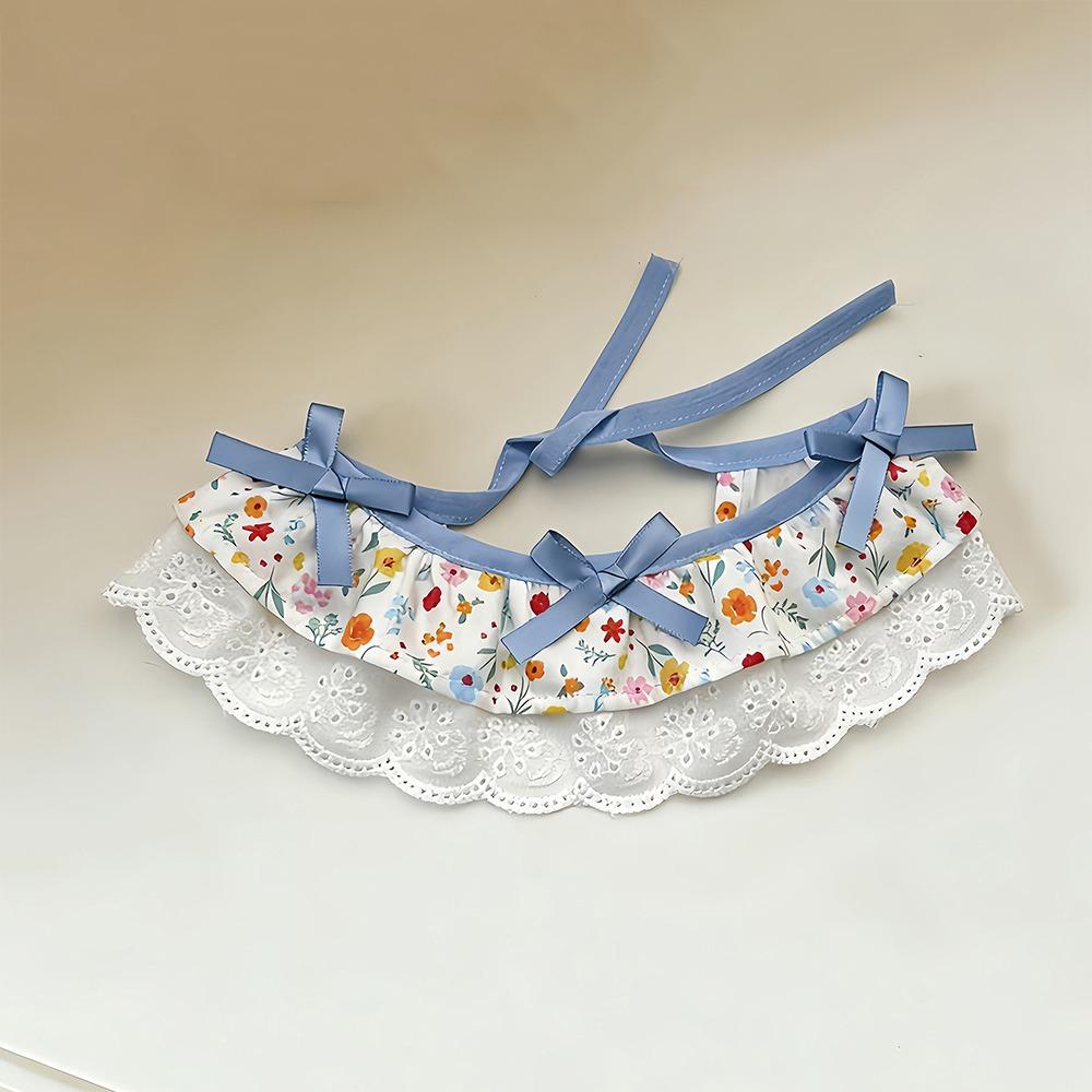 Cartoon Knitted Collar Lace Floral Bows Pet Bib Cute Cat Clothes Cat Accessories
