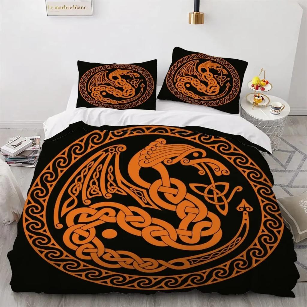 Viking Duvet Cover Set Nordic Viking Runes Print Bedding Set for Boys Teen Men King Size 2/3pcs Soft Polyester Comforter Cover