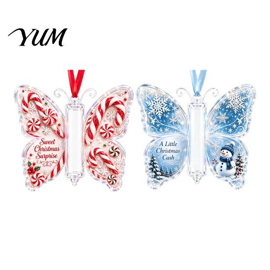 Acrylic Hanging Gift Decoration 2Pcs Butterfly Money Holder Ornaments, Decorative Cash Pendant for Christmas Handy Envelope Alternative Tree