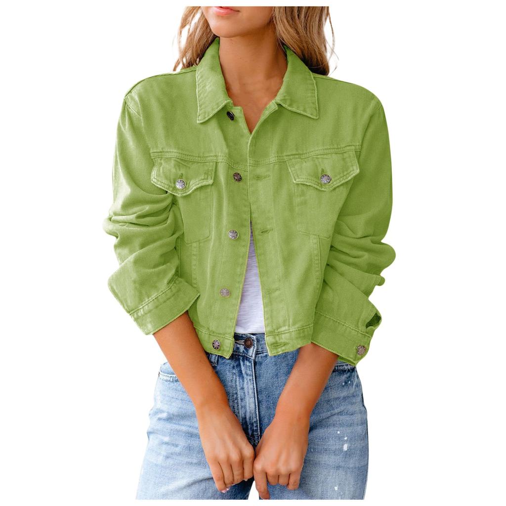 Модная женская однотонная джинсовая куртка на пуговицах, повседневная джинсовая одежда