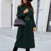 Women's  Winter Long Sleeve Lapel Pocket Casual Coat Belt Woolen Coat