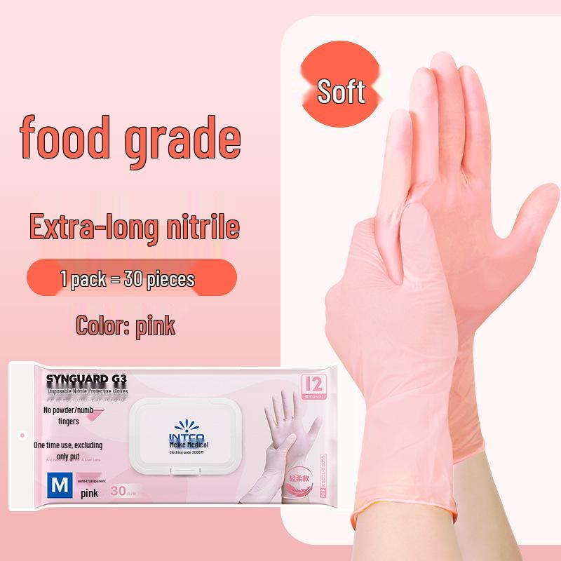 Disposable Pink Nitrile Gloves - Food Grade, Protective for Kitchen, Cleaning, and Housework