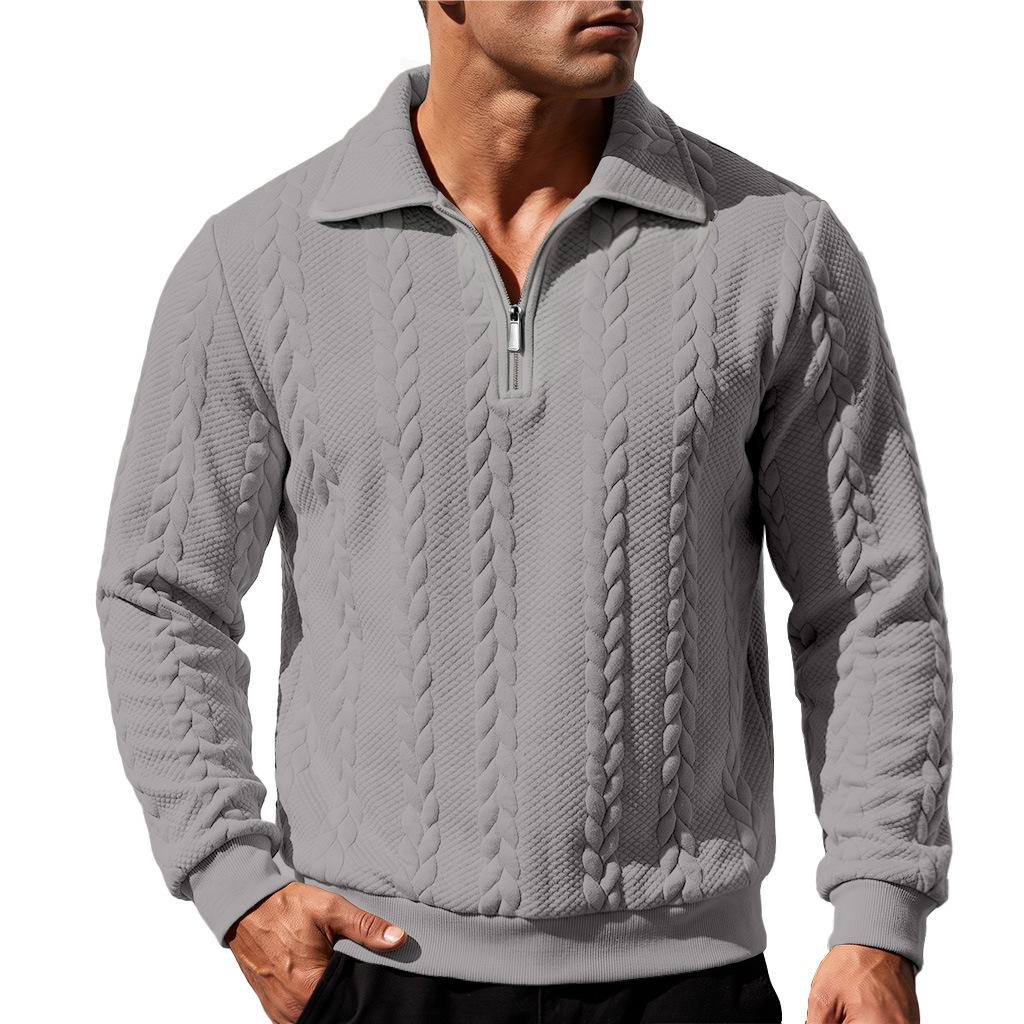 Loose-fit, Heavyweight Jacquard-patterned Men’s Autumn Polo Sweatshirt with A Lapel and A Simple, Casual Design