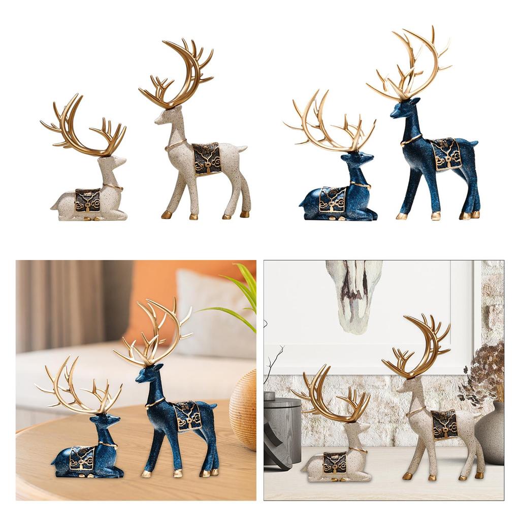 2 Pieces Reindeer Figurines Retro Sitting Standing Deer Statues Deer Statue for Living Room Bedroom Office Cabinet Decor