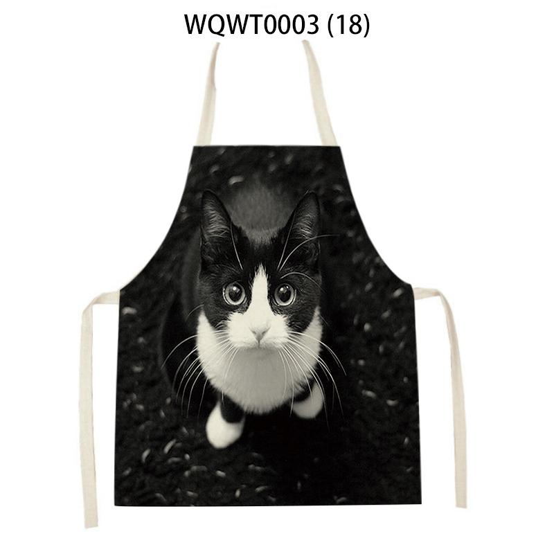 Cartoon Cute Cat Printed Sleeveless Apron Black Kitchen Apron Women Cooking Apron Home Baking Antifouling Antifouling Bib