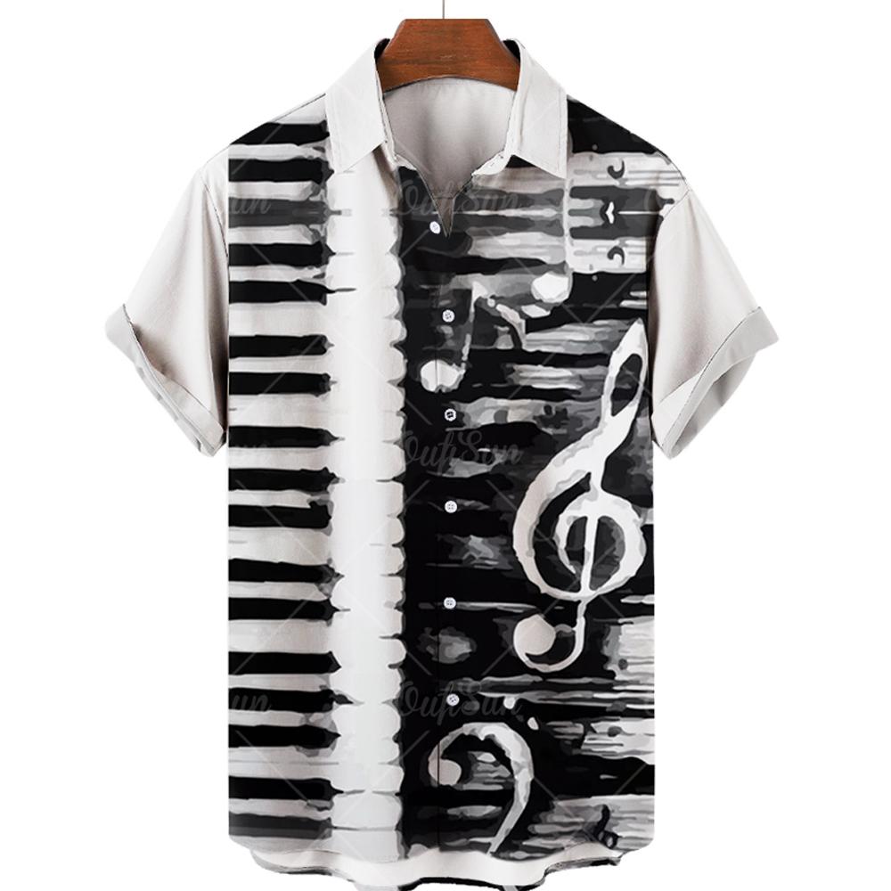 Summer Hawaiian Shirts For Men Music Guitar Printed Tops Clothing Fashion Casual Oversized Collar Rock And Roll Blouses