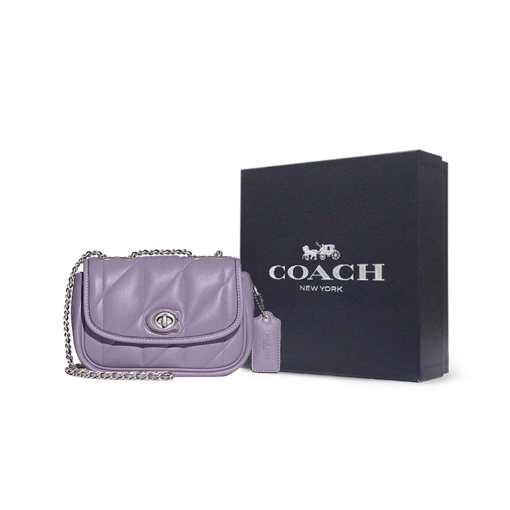 Coach Подушка 20 Однотонный Серебряный Замок Стеганая Клапан Кожаная Сумка Через Плечо На Плечо Женские сумки Фиолетовый CA086-LHVHM