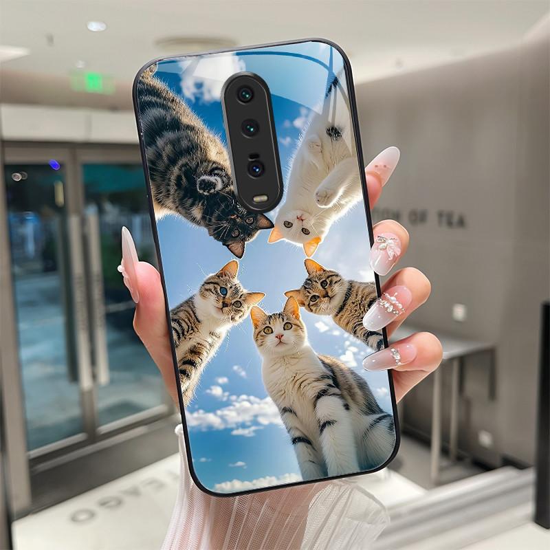 Милый мультяшный кот с цветами Чехол Для Xiaomi Mi 9T Redmi K20 Pro Poco F2 Закаленное Стекло Чехол для Телефона Защитная Задняя Крышка Жесткий Корпус
