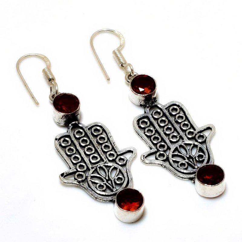 Mozambique Garnet Gemstone 925 Silver Plated Handmade Jewelry Earring 2.08"