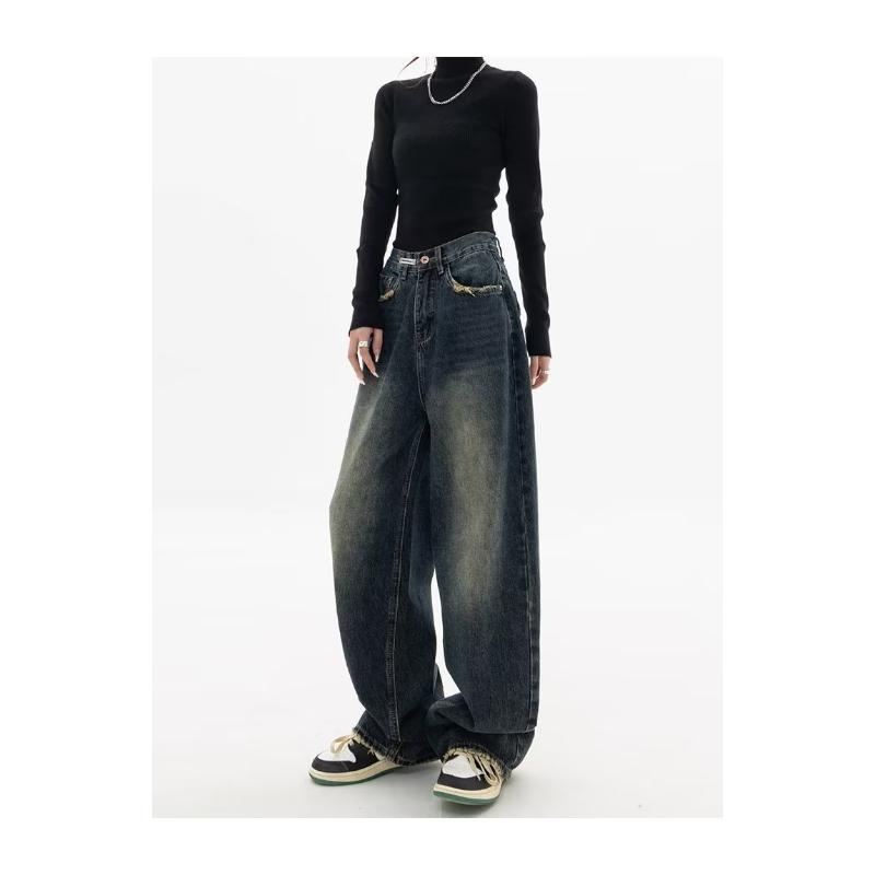 Весна и лето Новые джинсы женские с высокой талией, утягивающие и прямые, свободные, американские ретро-повседневные брюки High Street, широкие брюки, брюки