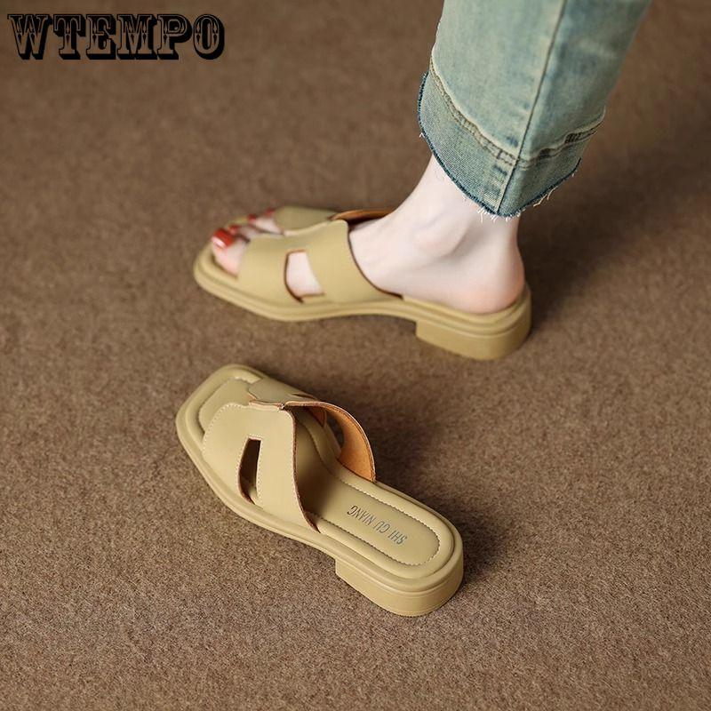 Летняя женская обувь из мягкой кожи на низком каблуке с квадратным носком, в римском ретро-стиле, коричневые французские женские сандалии с открытыми пальцами