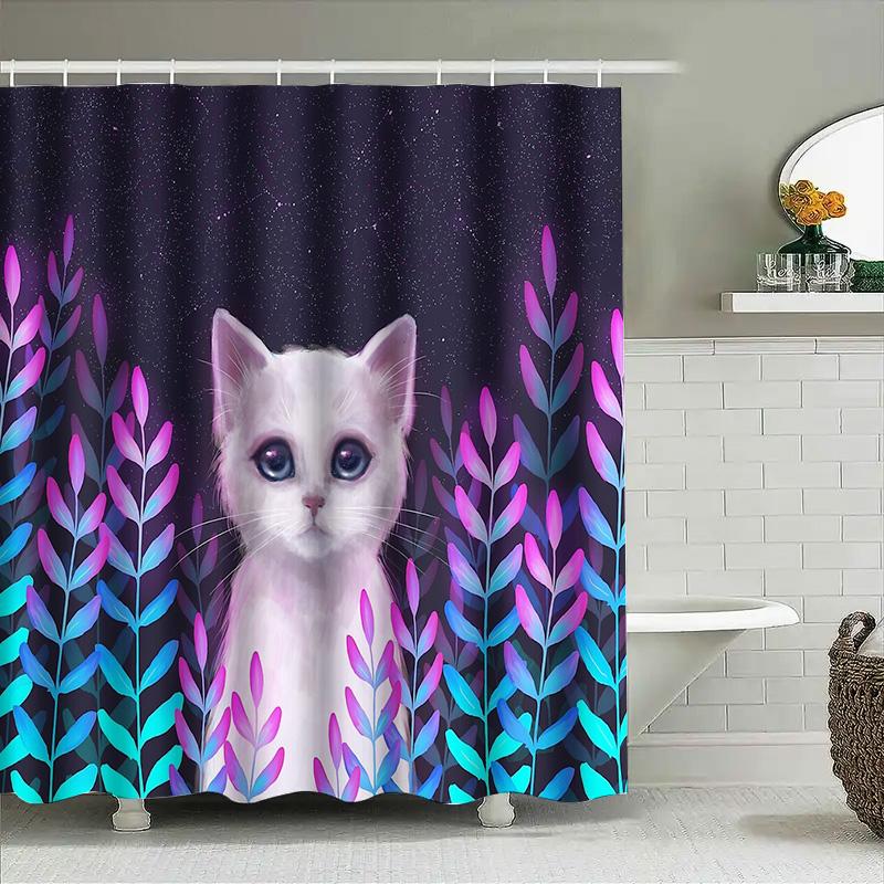 Шторка для душа с кошкой Милый котенок Домашнее животное Животное Декор ванной Водонепроницаемая подкладка Современный деревенский стиль Домашний декор Художественный узор Уникальный Де