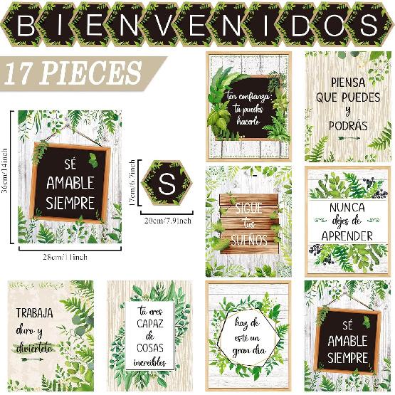 gisgfim 19 Pieces Bienvenidos Spanish Posters Spanish Motivational pirational Banner with Adhesive Dots for Kids Students Teacher Classroom