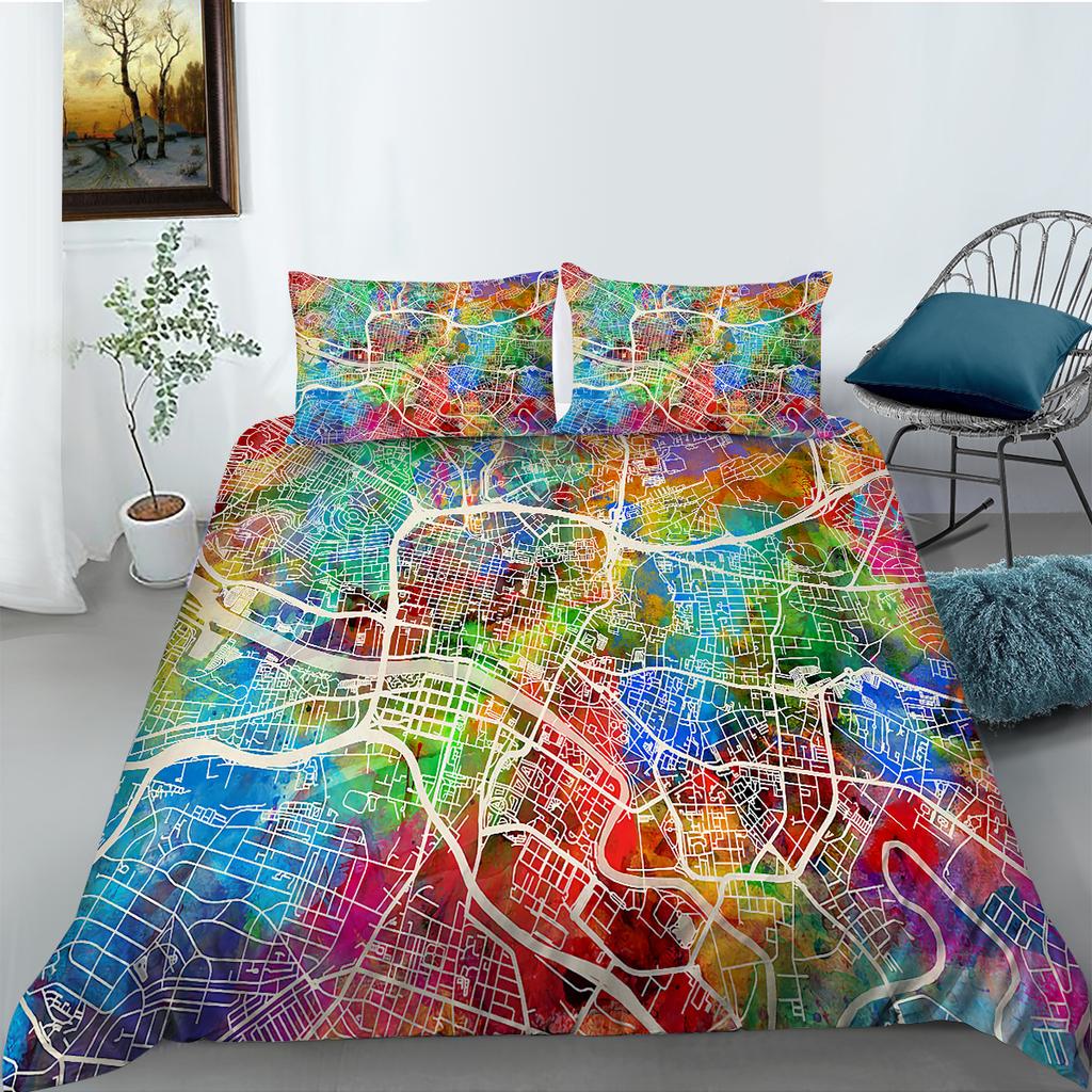 2023 Новый стильный комплект пододеяльников с картой, размер King Queen, роскошные пододеяльники World, 3D мягкие комплекты постельного белья для мальчиков и девочек, мужчин и женщин
