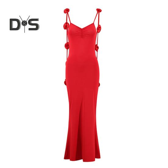 Женское вечернее платье с 3D-узором в виде розы, на тонких бретельках, без рукавов, с V-образным вырезом, облегающее коктейльное платье макси, женское банкетное свадебное платье макси