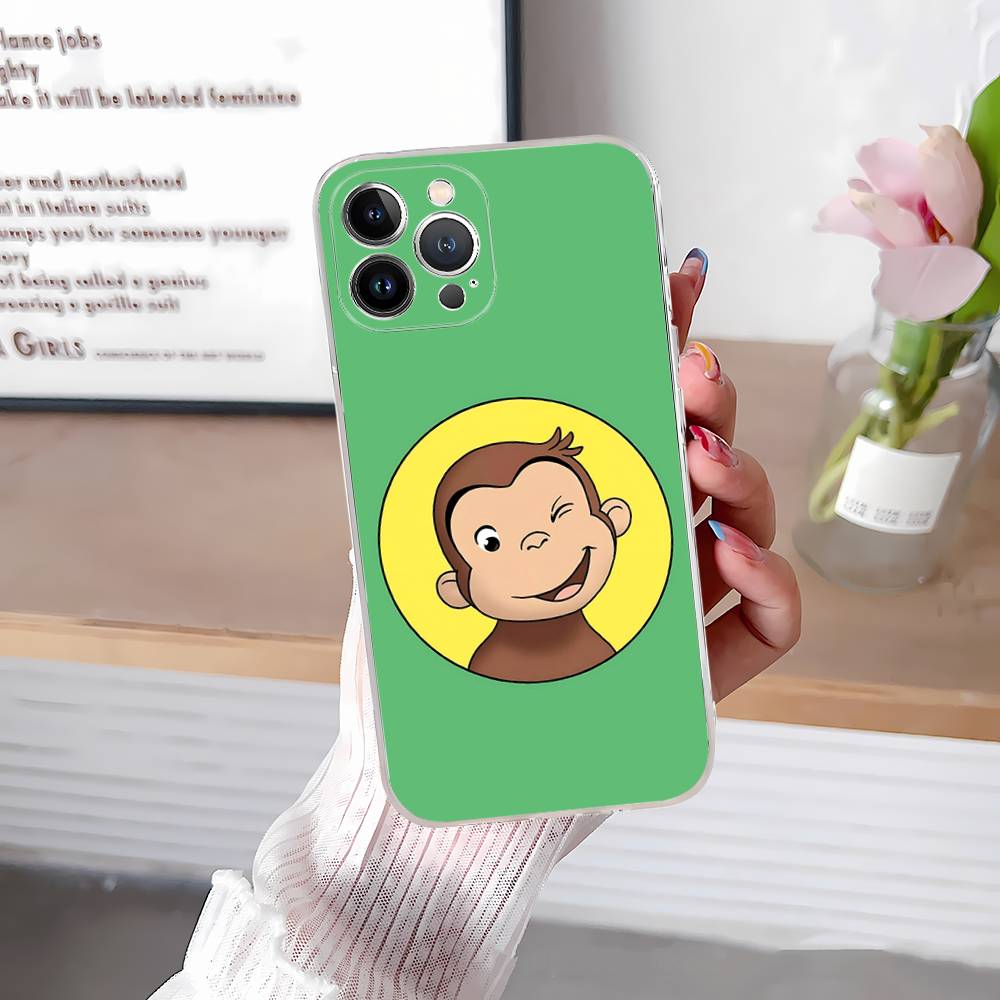 Cute C-Curious G-George Monkey for iPhone 17 16 15 14 13 12 11 Pro Max Plus Transparent Soft TPU Phone Cover