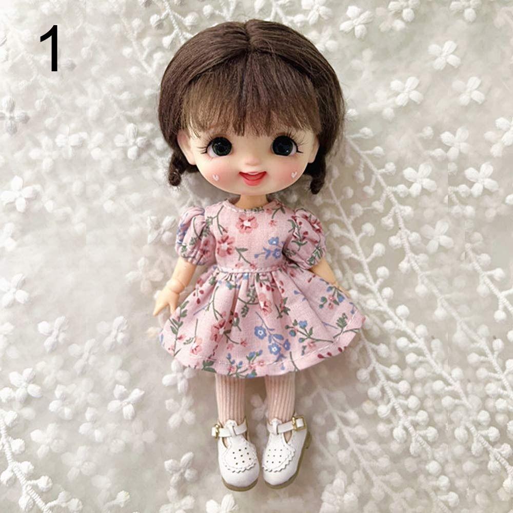 Для кукол 1/11OB11 Кукольная юбка Одежда Ручная работа Платья с принтом Наряды с коротким рукавом Кукольный топ