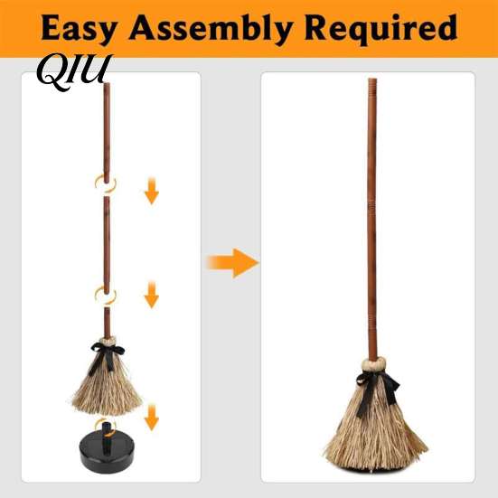 Movie Style Witch Broomstick Electric Broom Toy, with Touch Activated Swinging Prop, Retro Outdoor Yard Halloween Ornament Straw Broom, for