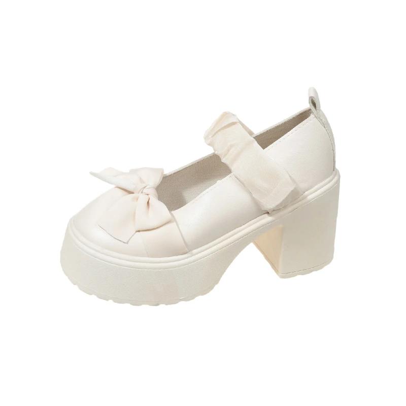 Мода Новые женские туфли на высоком каблуке с круглым носком на толстом каблуке Удобные женские туфли Мэри Джейн Ретро лоферы