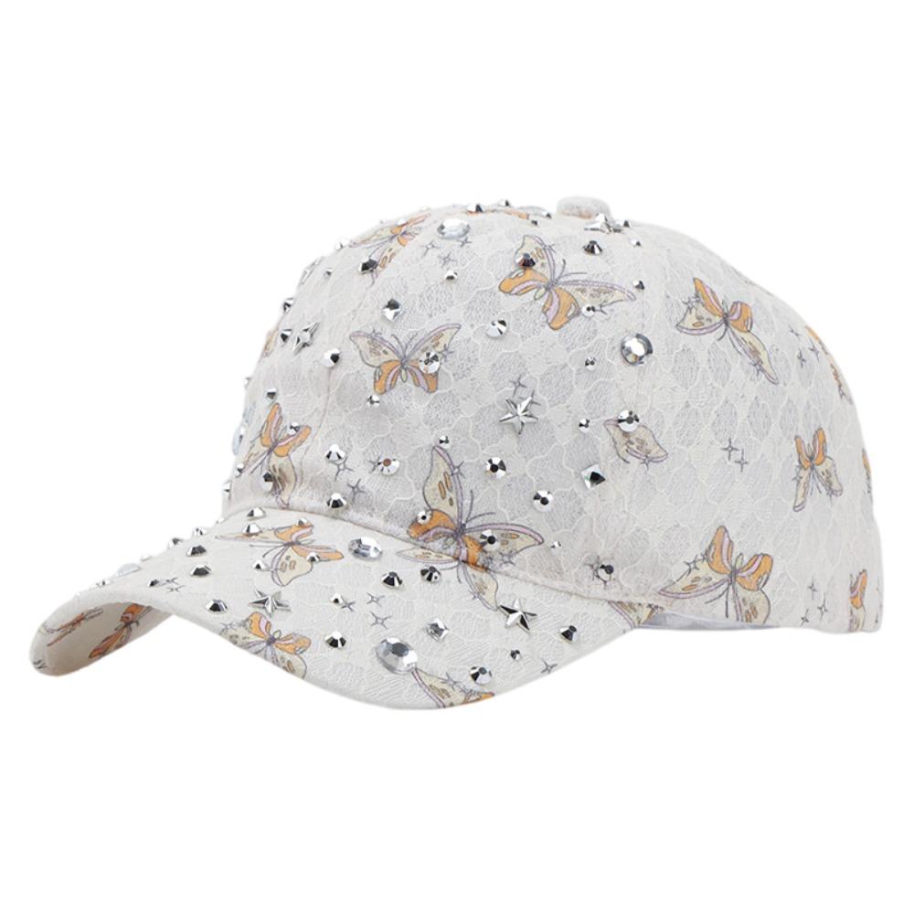 Lace Bow-knot Rhinestone Baseball Cap Sun Protection Lightweight Breathable Sun Hat All-match Adjustable Beach Hat