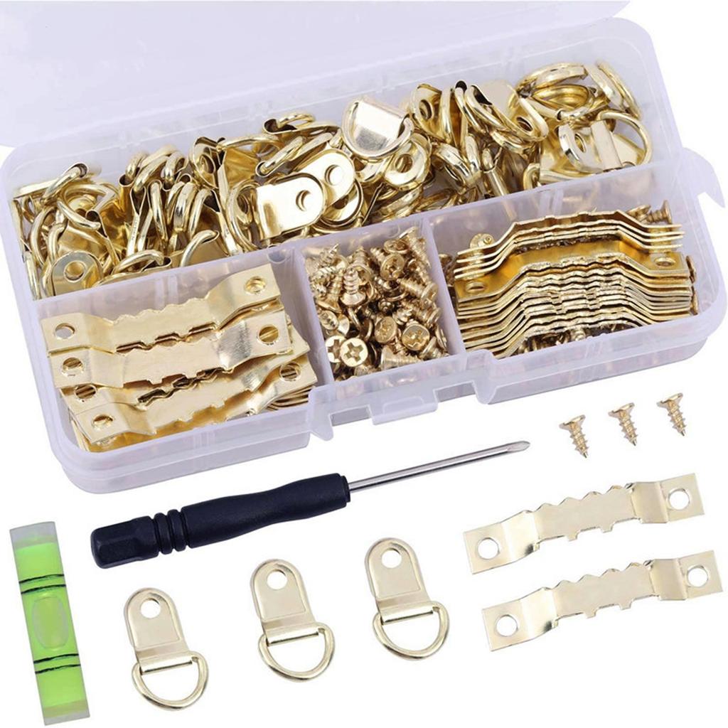 252PC Ring Picture Frame Hanger and Sawtooth Photo Hanging Hardware Set with Screws and Spirit