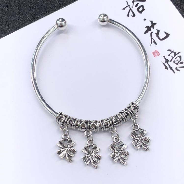 Retro Ethnic Style Tibetan Silver Bracelet Women's Versatile Fashion Bell Flower Pendant Adjustable Bracelet with Accessories
