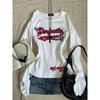 Amercian Vintage Y2k Women T-shirts White Grunge Graphic Chic Long Sleeve Tees Harajuku 2000s Aesthetic Streetwear Casual Tops