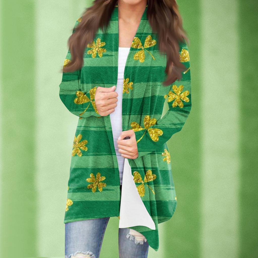 Женская повседневная одежда с длинными рукавами St. Женский кардиган с принтом ко Дню Святого Патрика и верхнее пальто