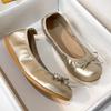 Fashion Silver/Gold Bowtie Ballets Shoes Ladies Round Toe Roll-Up Flats Loafers Soft Bottomed Moccasines Women Cozy Slip On Ballerinas