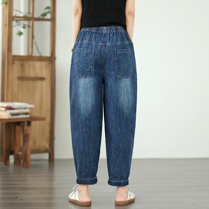 Fashion Embroidery High Waist Harem Pants Women Vintage Streetwear Denim Pants Female Casual Pocket Woman Jeans Pants 2025
