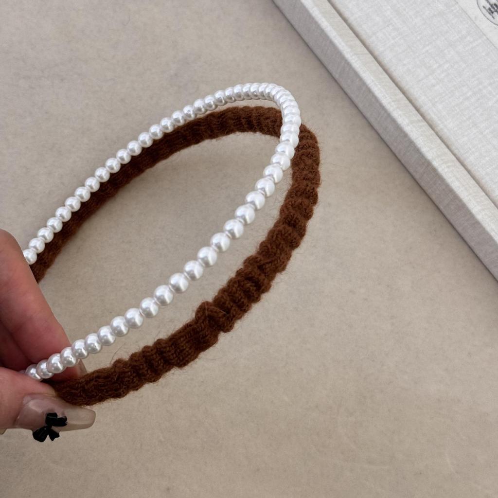 Корейская осень/зима 2024: Двухслойная повязка на голову с плюшевыми жемчужинами — элегантный, художественный и высококачественный аксессуар для волос