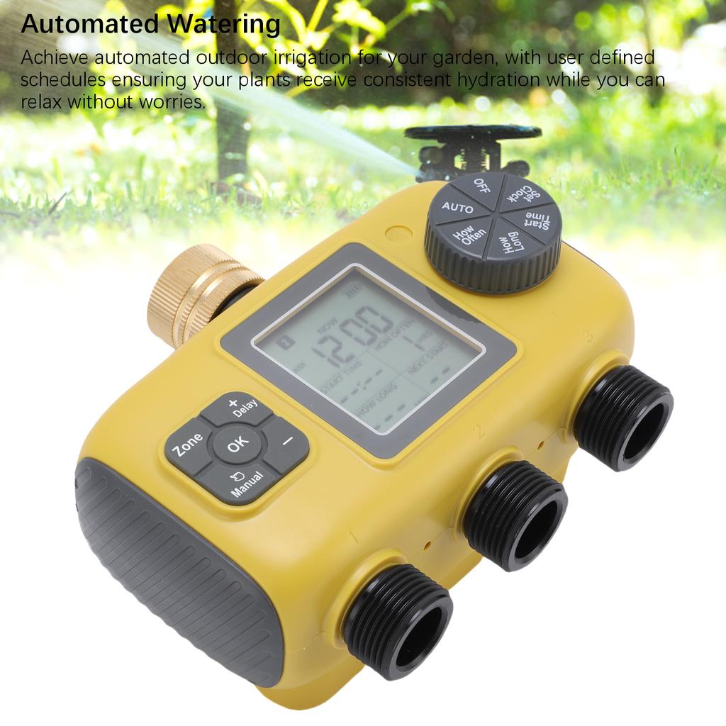 Таймер для дождевателя 3/4-1/2 дюйма, для кранов, программируемый таймер для шланга, 3 выхода, цифровой дисплей, таймер для полива, ирригационный таймер для открытого сада