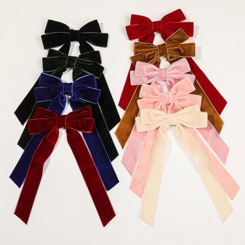 2Styles Velvet Bowknot Hair Clips для женщин Элегантные потные двойные банты Длинные заколки-кисточки Шпильки для укладки волос Корейские аксессуары