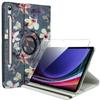 Чехол + Закаленное стекло - E.F.Connection - для Samsung Galaxy Tab S9 - Чехол 360° - Цветочный узор - Защита