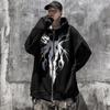 Худи Harajuku Y2K Devil Wings, чёрное, унисекс, осенний стиль, на молнии и с капюшоном.