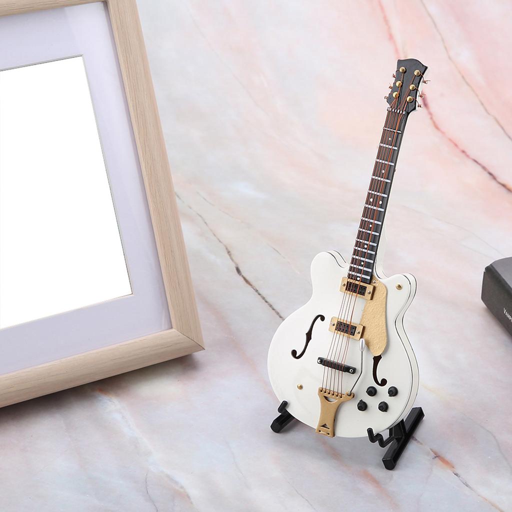 7in White Miniature Electric Guitar Replica with Box Instrument Model Ornaments Christmas Gifts