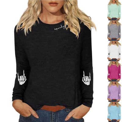 Женский повседневный топ с длинными рукавами и круглым вырезом с цветочным принтом