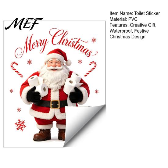 Creative Party Supplies Funny Santa Hug Paper Toilet Sticker, Peel And Stick Christmas Waterproof Window Cling Bathroom Decal, Humorous Holiday