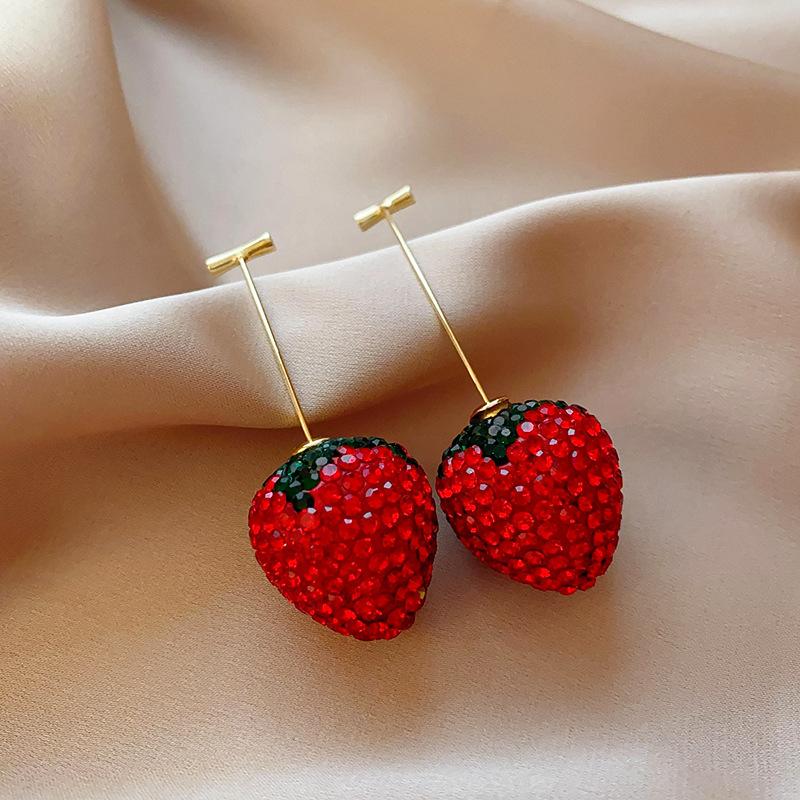 Silver needle zircon flower pearl earrings New Year's light luxury high-end stud earrings retro temperament red earrings women