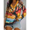 Spring and Autumn V-neck 3D Artistic Tree Pattern Printed Top Fashionable Casual Long Sleeved Women's T-shirts
